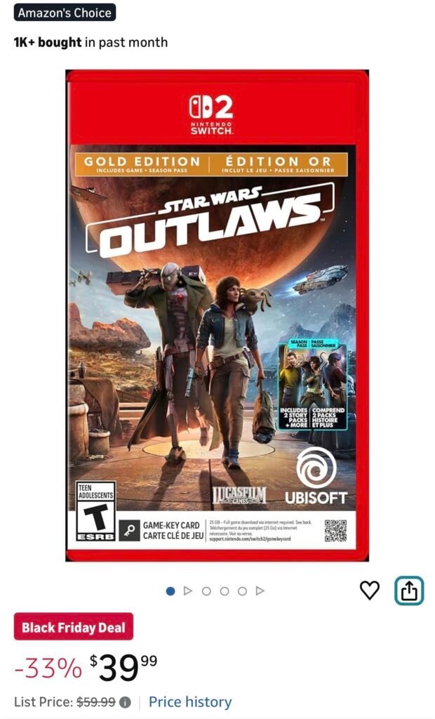 Star Wars Outlaws Gold Edition baja a $39.99 en Nintendo Switch 2 por Black Friday