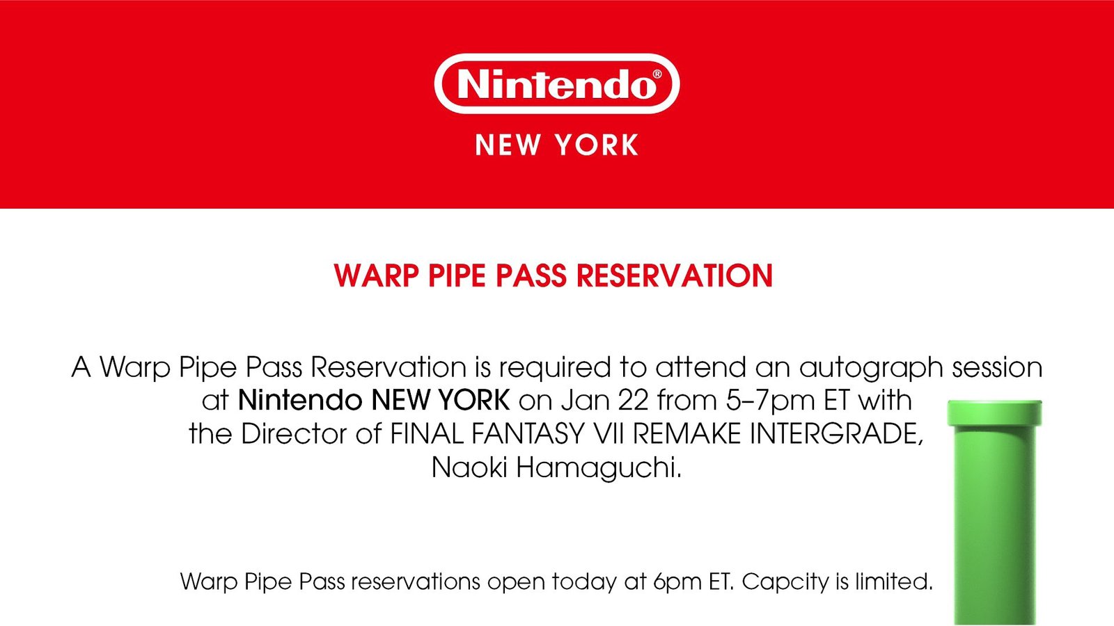 Nintendo prepara firma de autógrafos en su tienda de Nueva York con el director de Final Fantasy VII Remake Intergrade Nintendo prepara firma de autógrafos en su tienda de Nueva York con el director de Final Fantasy VII Remake Intergrade